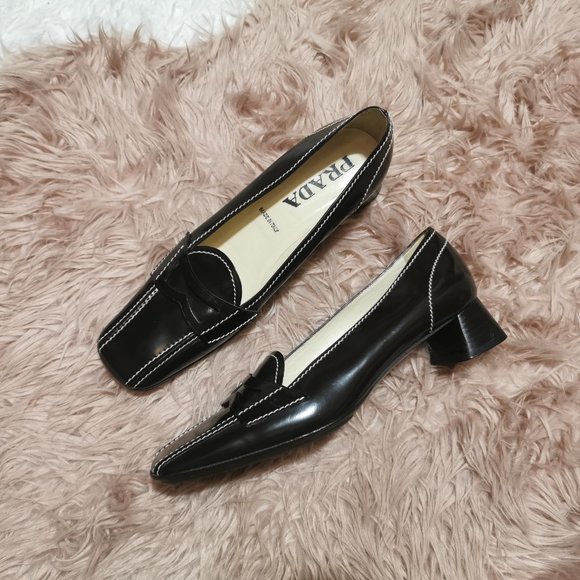 Prada Shoes - Prada Heeled Loafer Leather Shoe Size 37 ( 6.5 US)